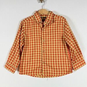Vtg Kids Shirt 5T Bob the Builder Button Down Orange Yellow Plaid Nostalgia 90s